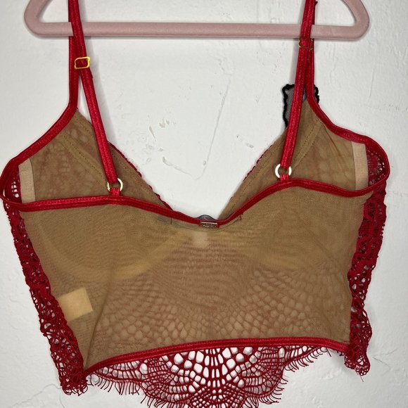 NWT For Love and Lemons Skivvies Bat Your Lashes Bra, Red, Size Small - Picture 9 of 11